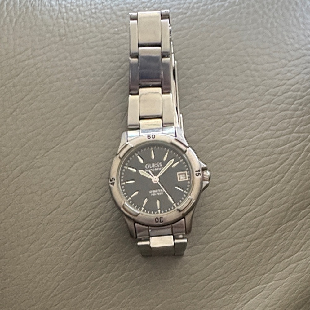 Guess Black Dial Silver Band Watch